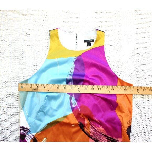 NWT ANN TAYLOR Abstract Cocktail Modern Art Mini Satin Dress Size 6 Multicolor - Picture 3 of 13
